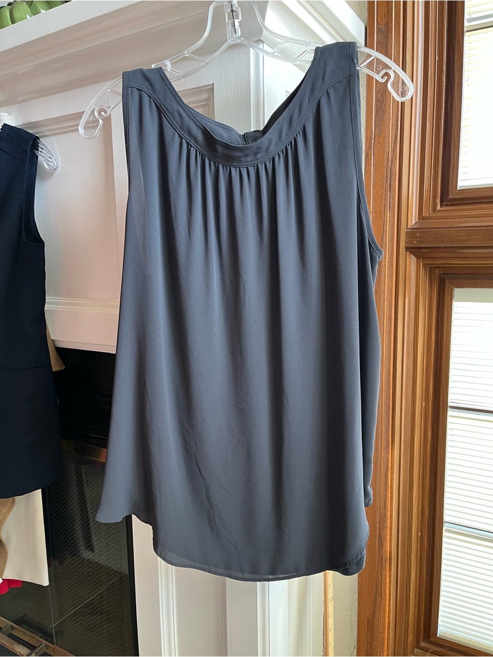LOFT Charcoal Sleeveless Gathered Neck Blouse